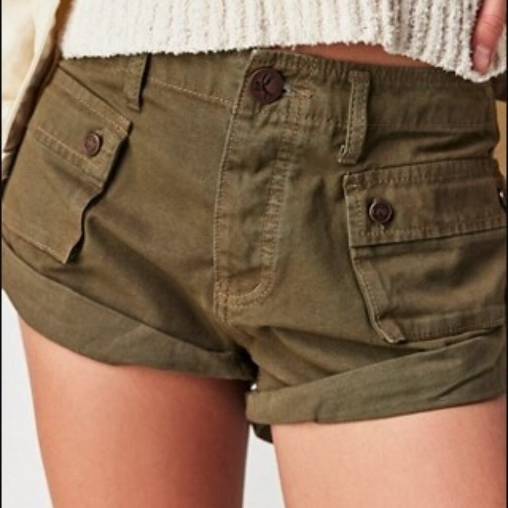 OneTeapsoon Bandits Low-Waist Denim Shorts Dark Khaki Sz Dark Khaki SZ 25